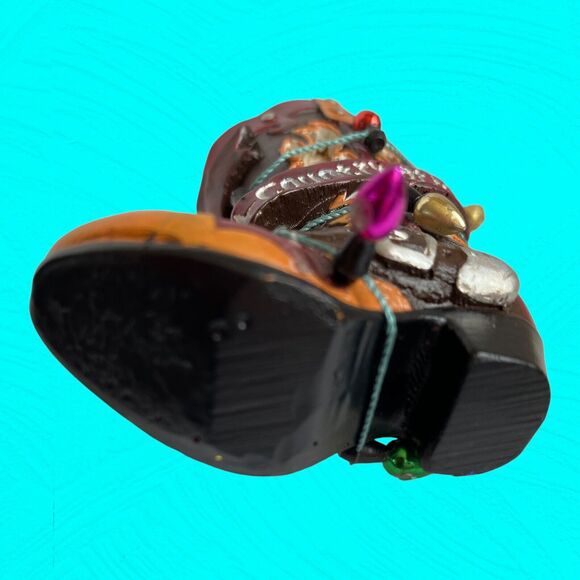 Country At Heart Cowboy Boot Christmas Ornament Ceramic Decorated W/ Tiny Lights - Picture 6 of 7